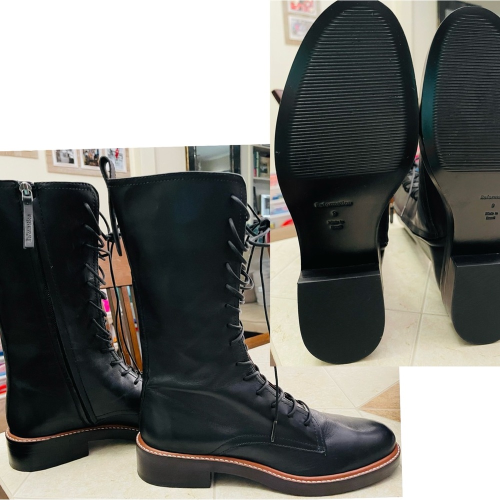 Reformation Black Lace-Up Leather Boots